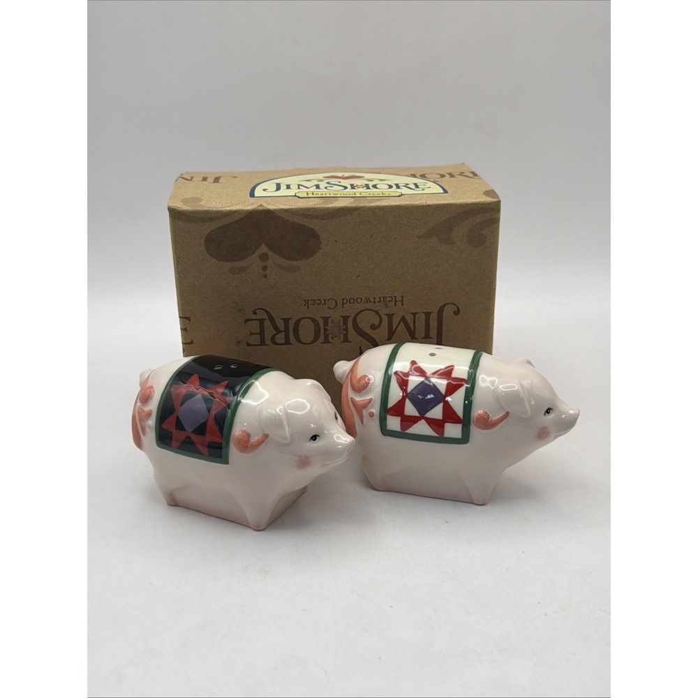 Jim Shore Salt Pepper Shakers Heartwood Creek Ceramic Enesco Pig NIB